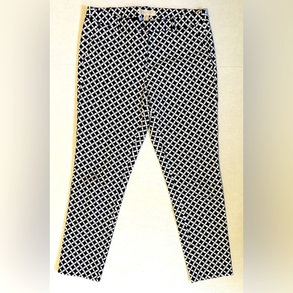 Michael Kors Houndstooth Black & White Straight Leg Cotton Dress Pants - Size 10 - Picture 2 of 9